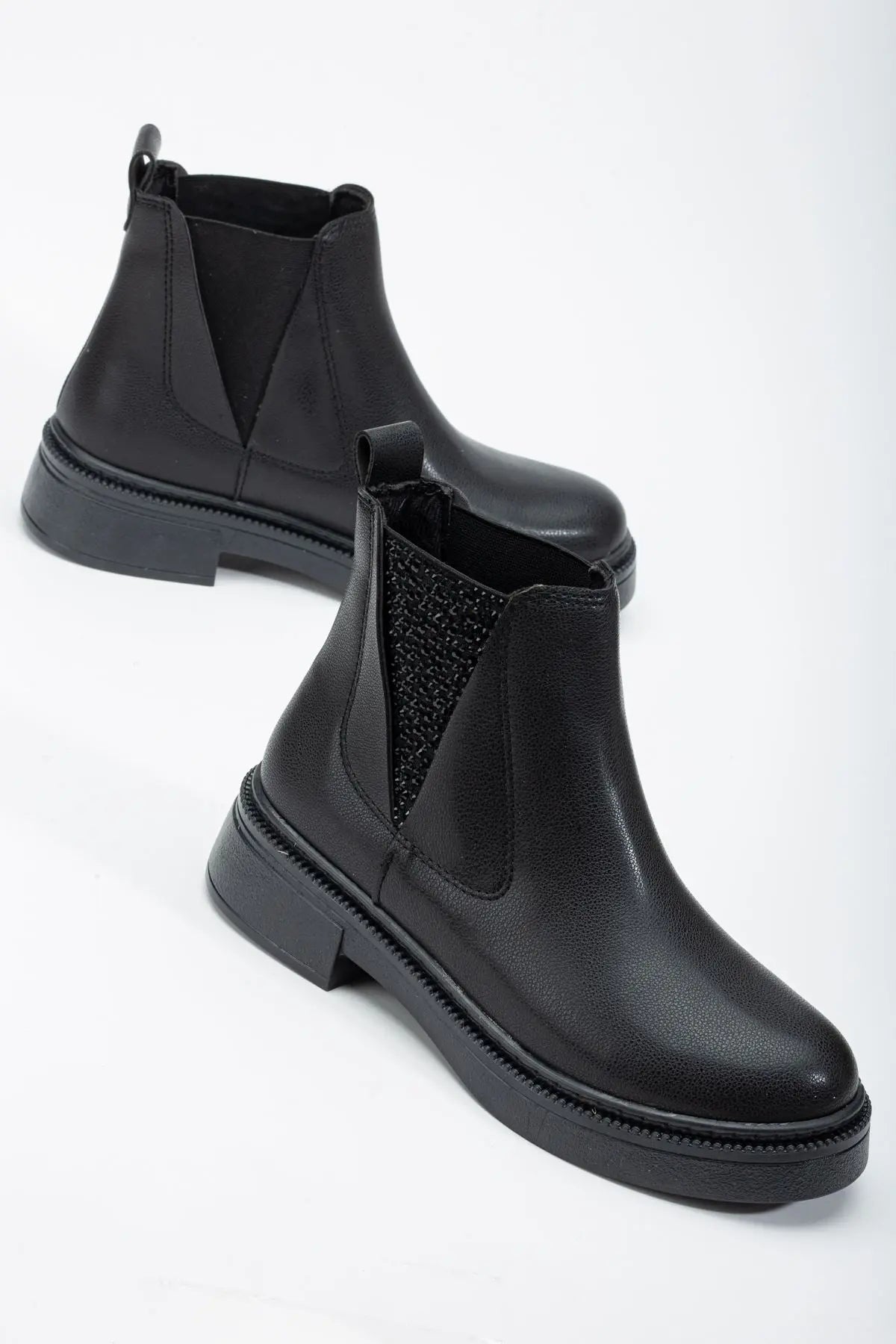 Women's Black Leather Waterproof Non-Slip Sole Winter Boots - STREETMODE™