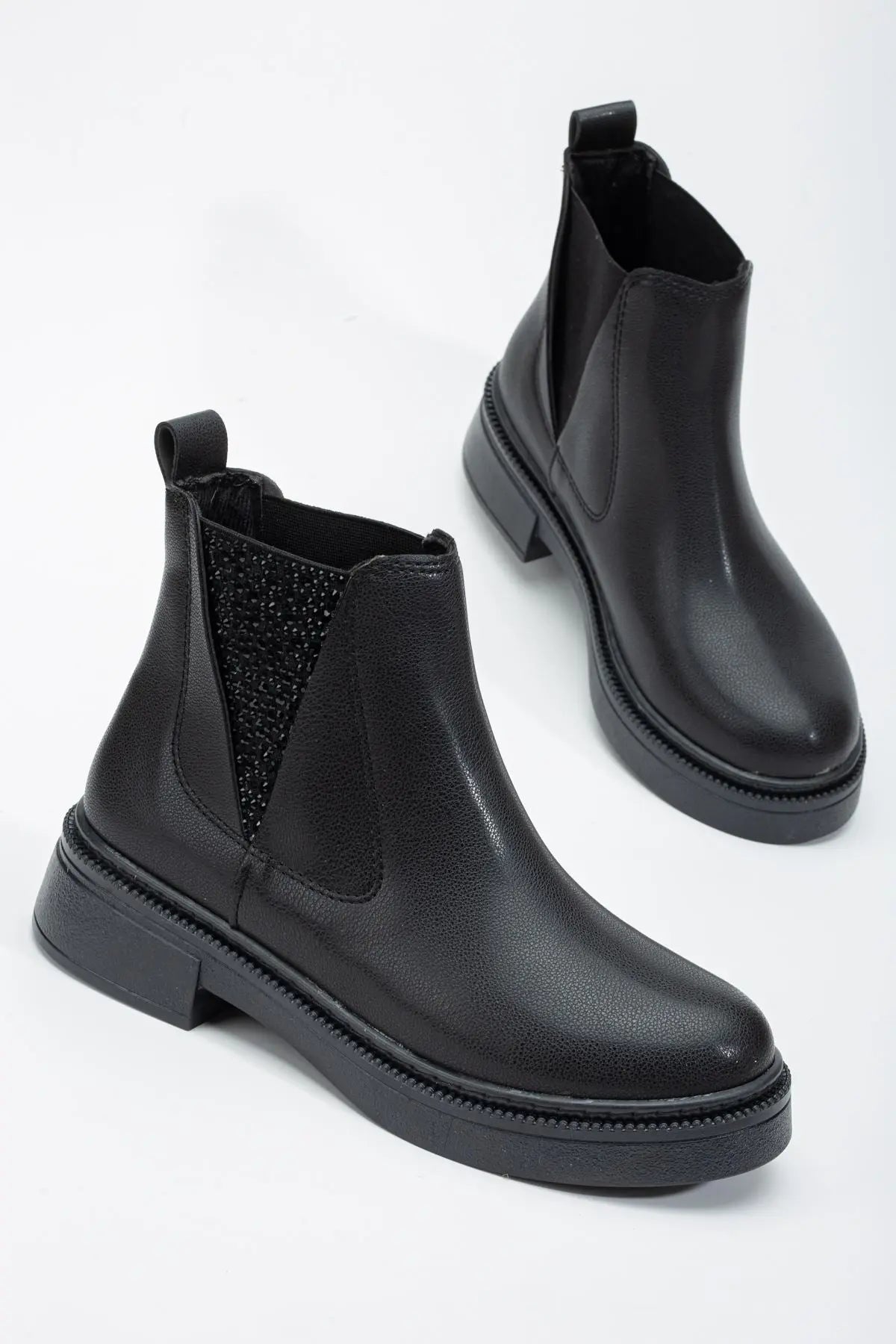 Women's Black Leather Waterproof Non-Slip Sole Winter Boots - STREETMODE™