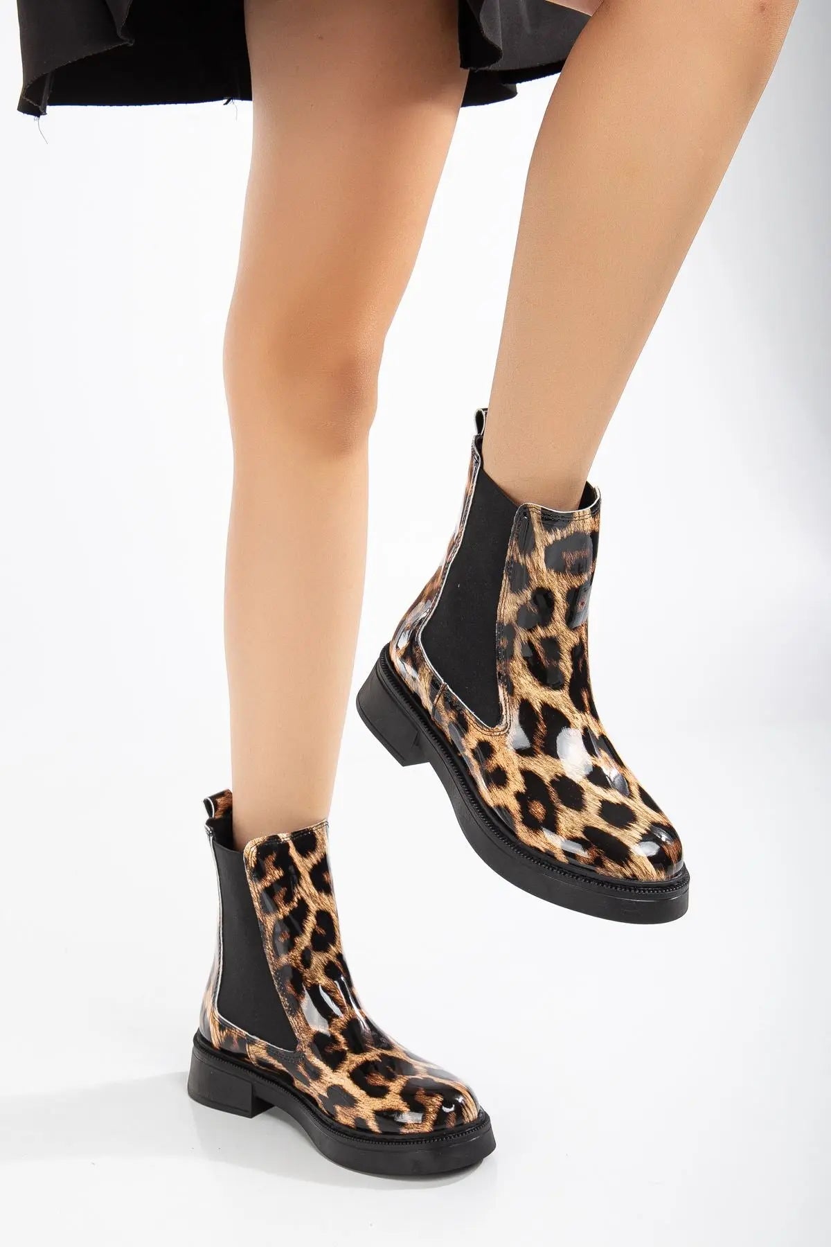 Women's Leopard Patent Leather Side Elastic Boots - STREETMODE™