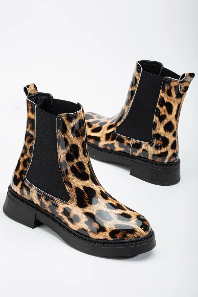 Women's Leopard Patent Leather Side Elastic Boots - STREETMODE™