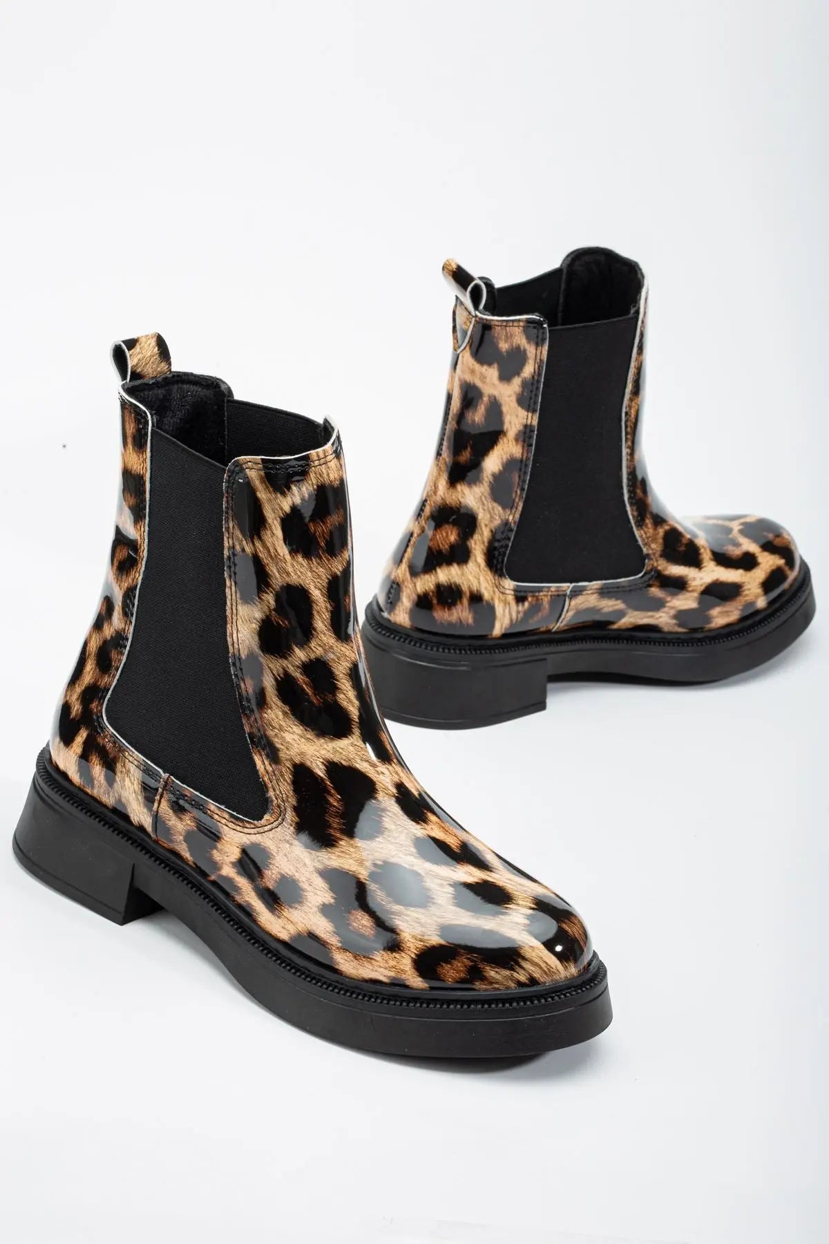 Women's Leopard Patent Leather Side Elastic Boots - STREETMODE™