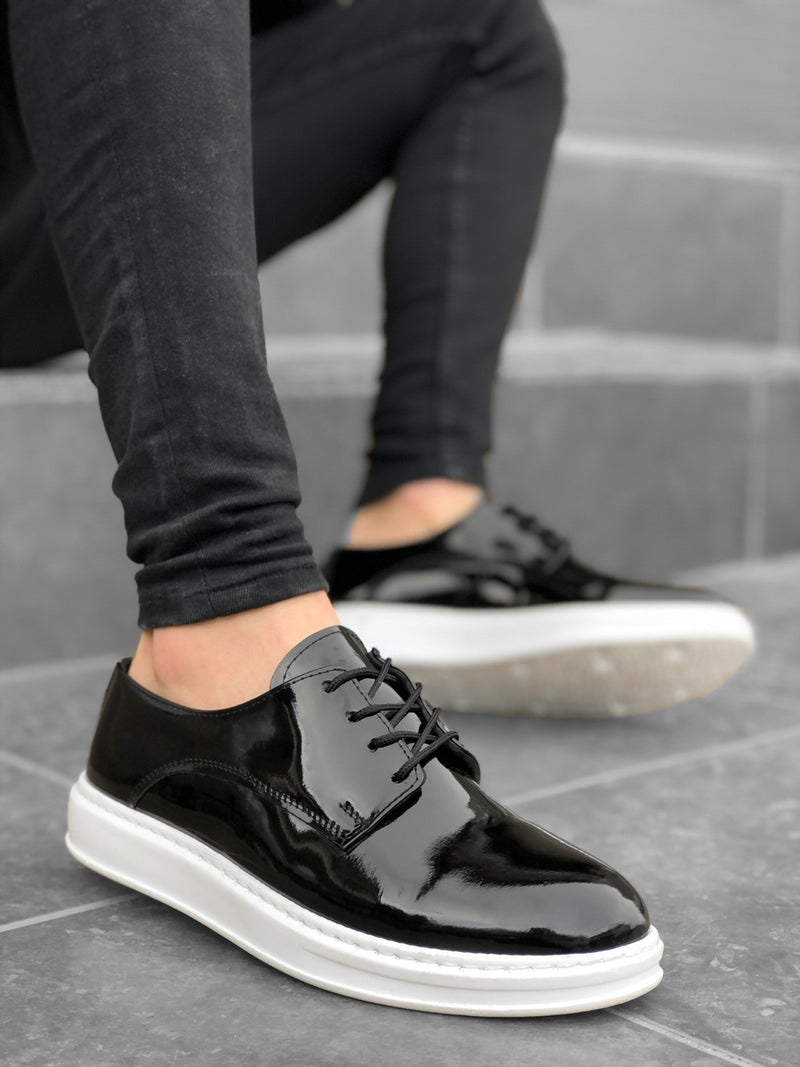 BA0003 Lace-Up Classic Black Patent Leather High Sole Casual Men's Shoes - STREETMODE™