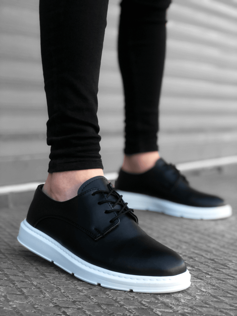 BA0003 Lace-Up Classic Black White High Sole Casual Men's Shoes - STREETMODE™