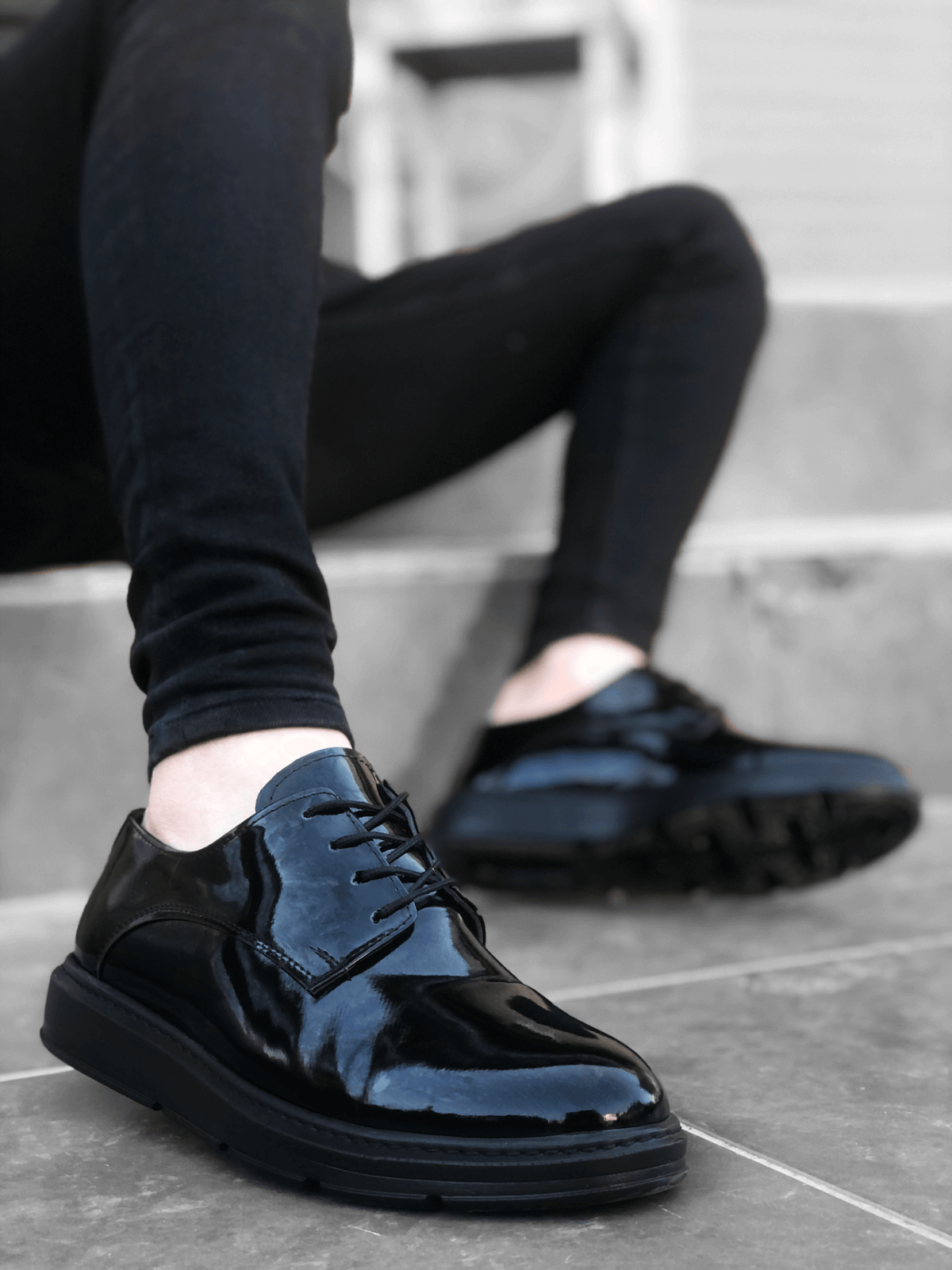 BA0003 Lace-Up Classic Spor Black and Black Thick Sole Casual Men Shoes - STREETMODE™