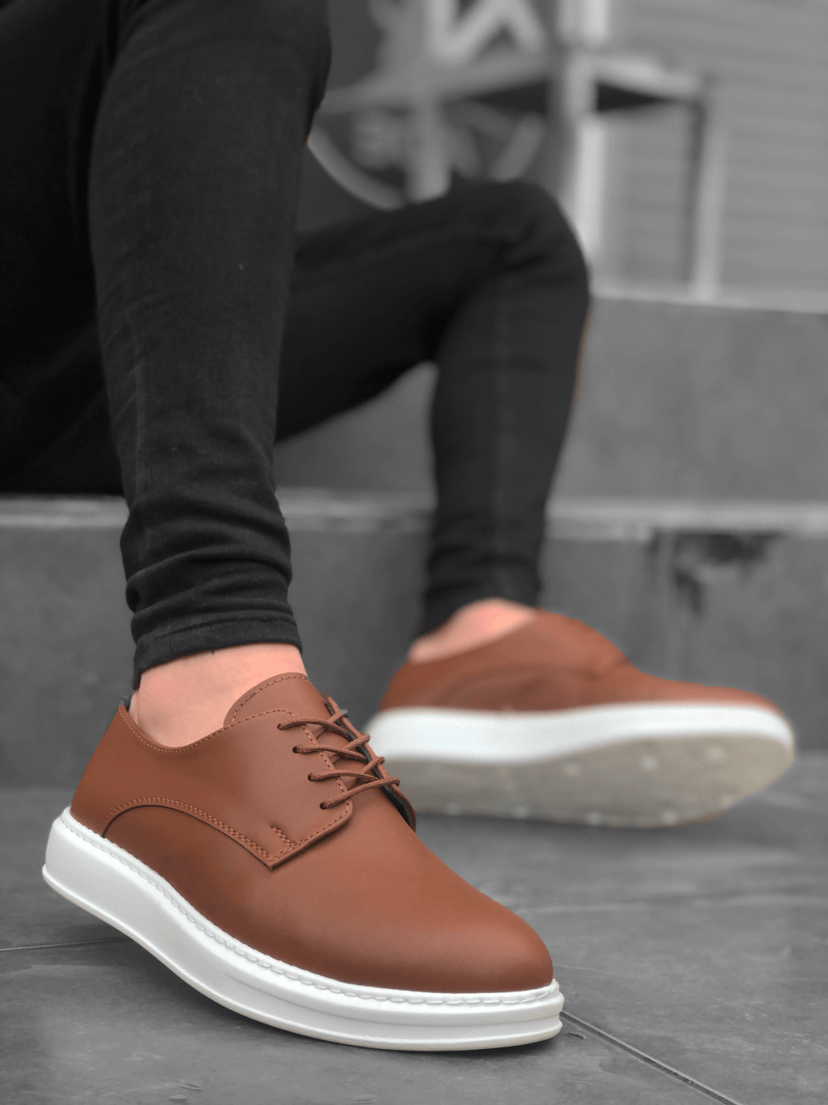 BA0003 Lace-Up Classic Tan White Thick Sole Casual Men's Shoes - STREETMODE™