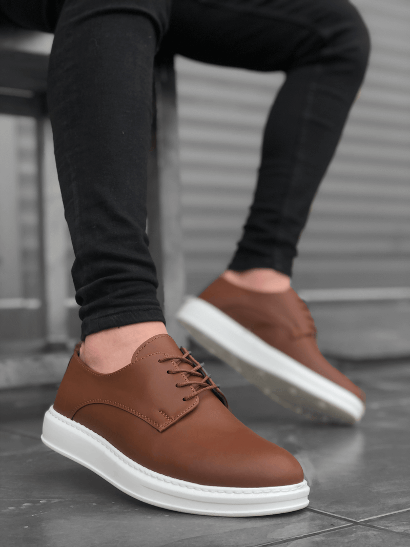 BA0003 Lace-Up Classic Tan White Thick Sole Casual Men's Shoes - STREETMODE™