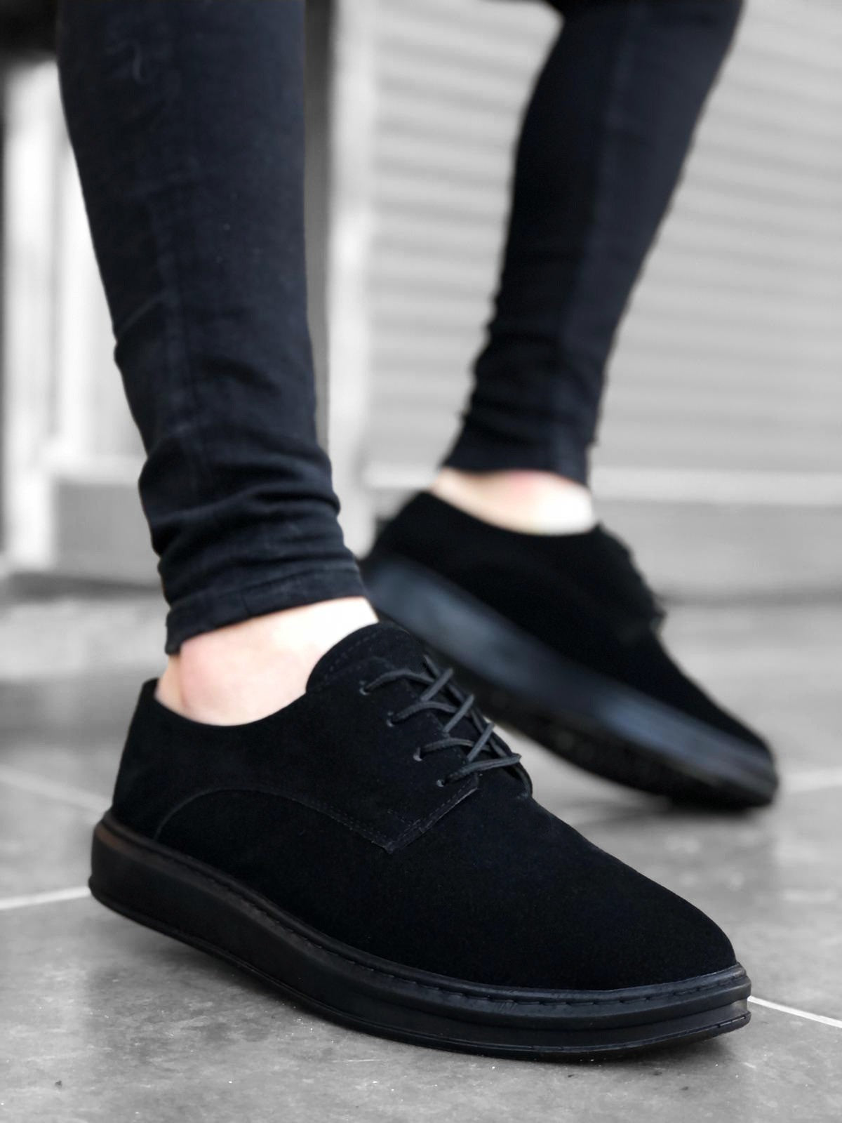 BA0003 Lace-up Suede Classic Black High Sole Casual Men's Shoes - STREETMODE™