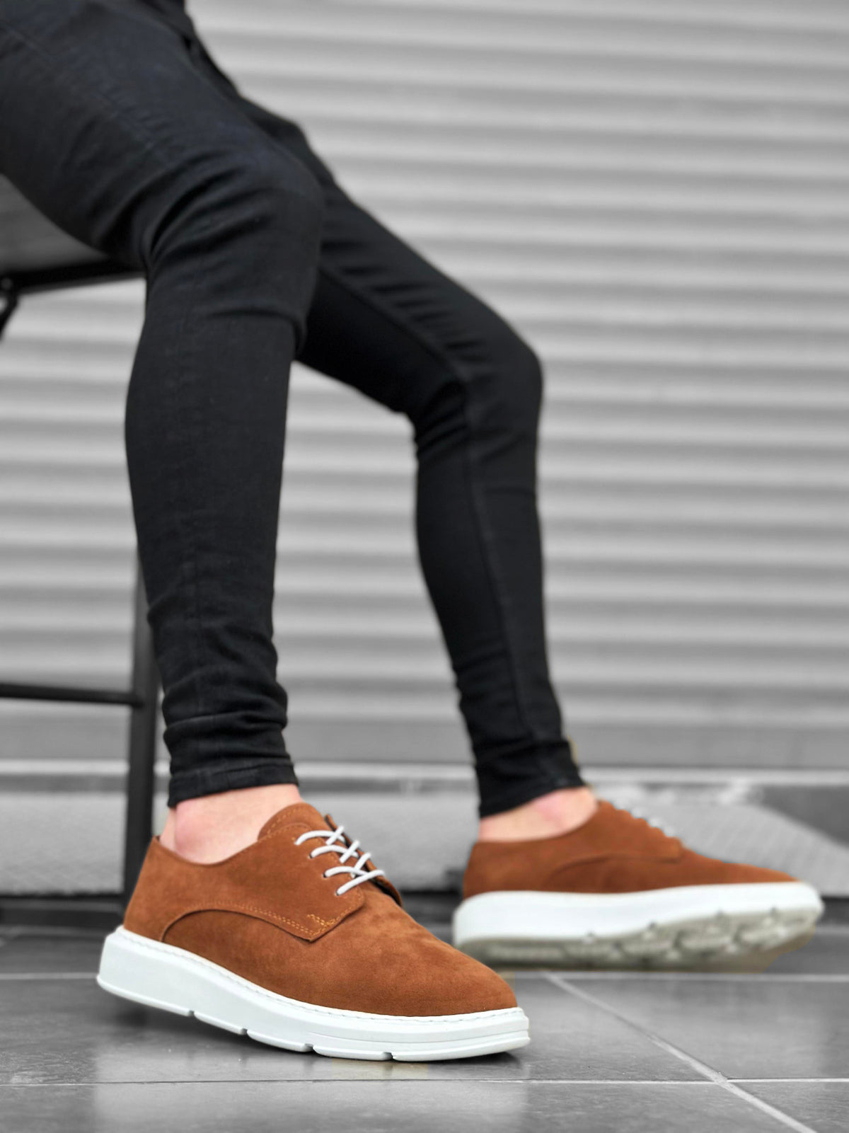 BA0003 Lace-Up Suede Classic Tan White High Sole Casual Men's Sneakers Shoes - STREETMODE™