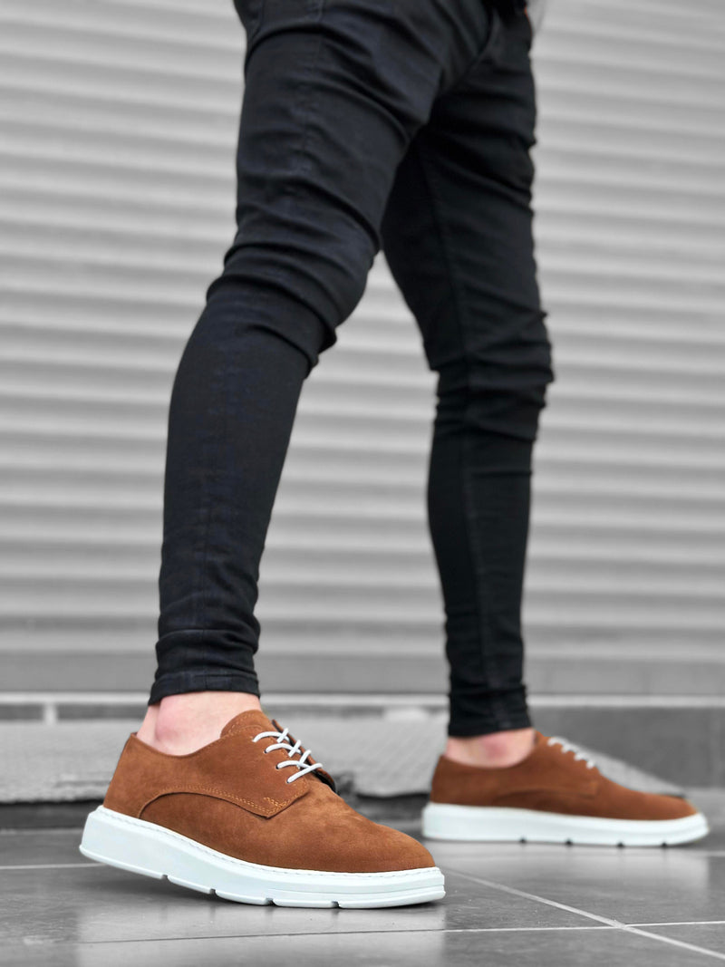 BA0003 Lace-Up Suede Classic Tan White High Sole Casual Men's Sneakers Shoes - STREETMODE™