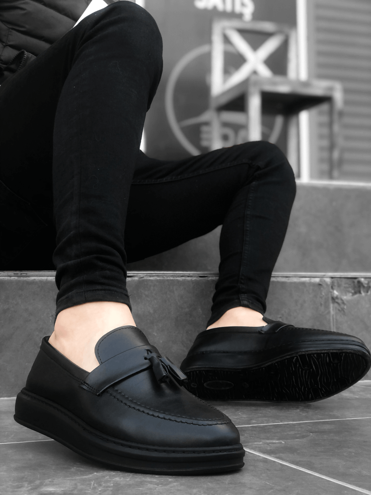 BA0005 Lace-Up High Sole Black Classic Tufted Corcik Men Shoes - STREETMODE™