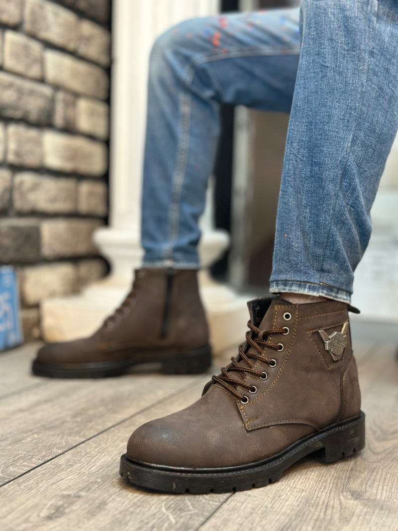 BA0080 Eagle Zippered Brown Men's Classic Sports Classic Half Ankle Boots - STREETMODE™