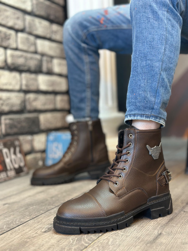 BA0080 Eagle Zippered Buckle Brown Men's Classic Sports Classic Half Ankle Boots - STREETMODE™