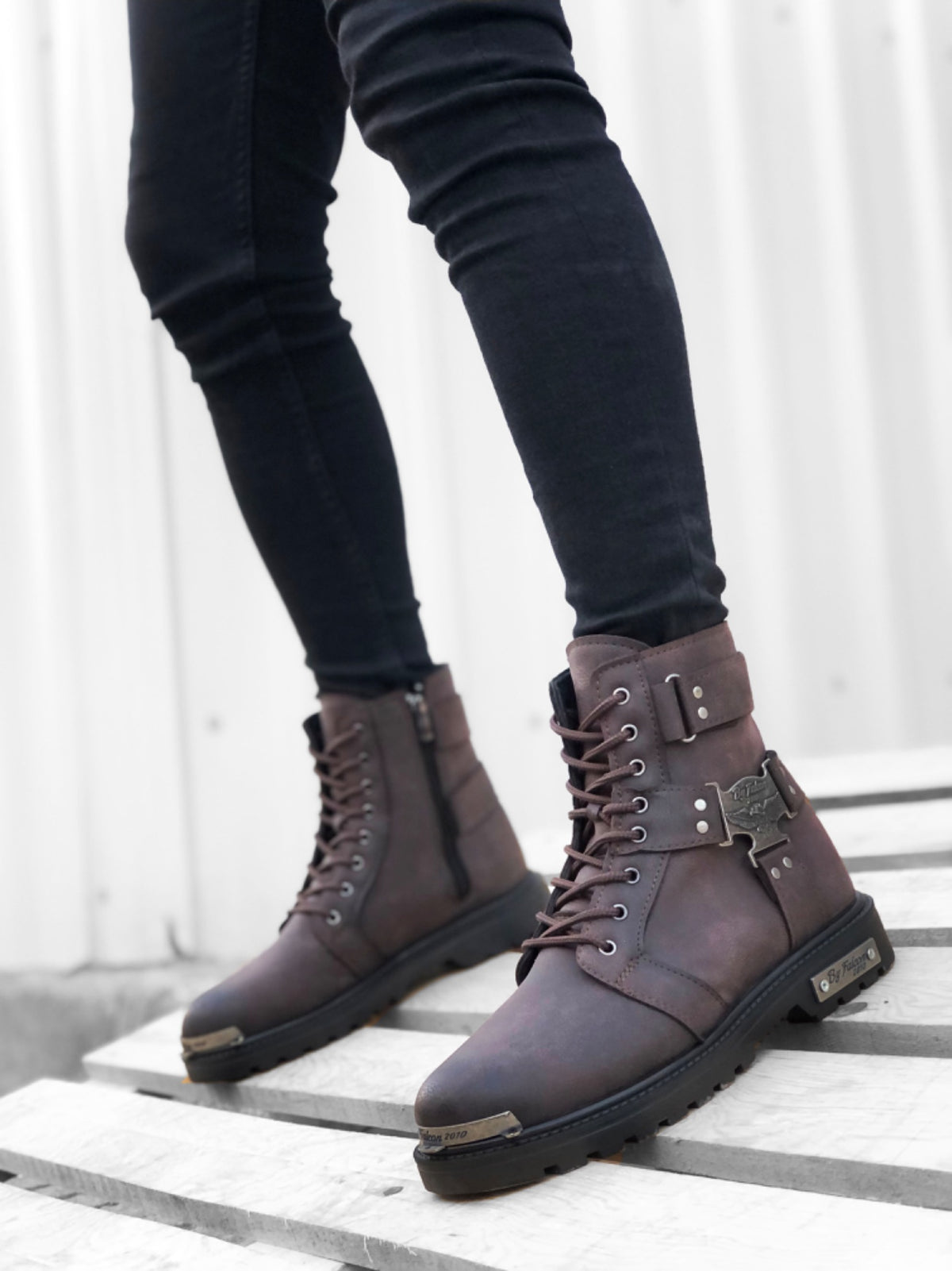 BA0080 Gladiator Men's Classic Sport Classic Ankle Ankle Boots With Zipper Buckle Brown - STREETMODE™
