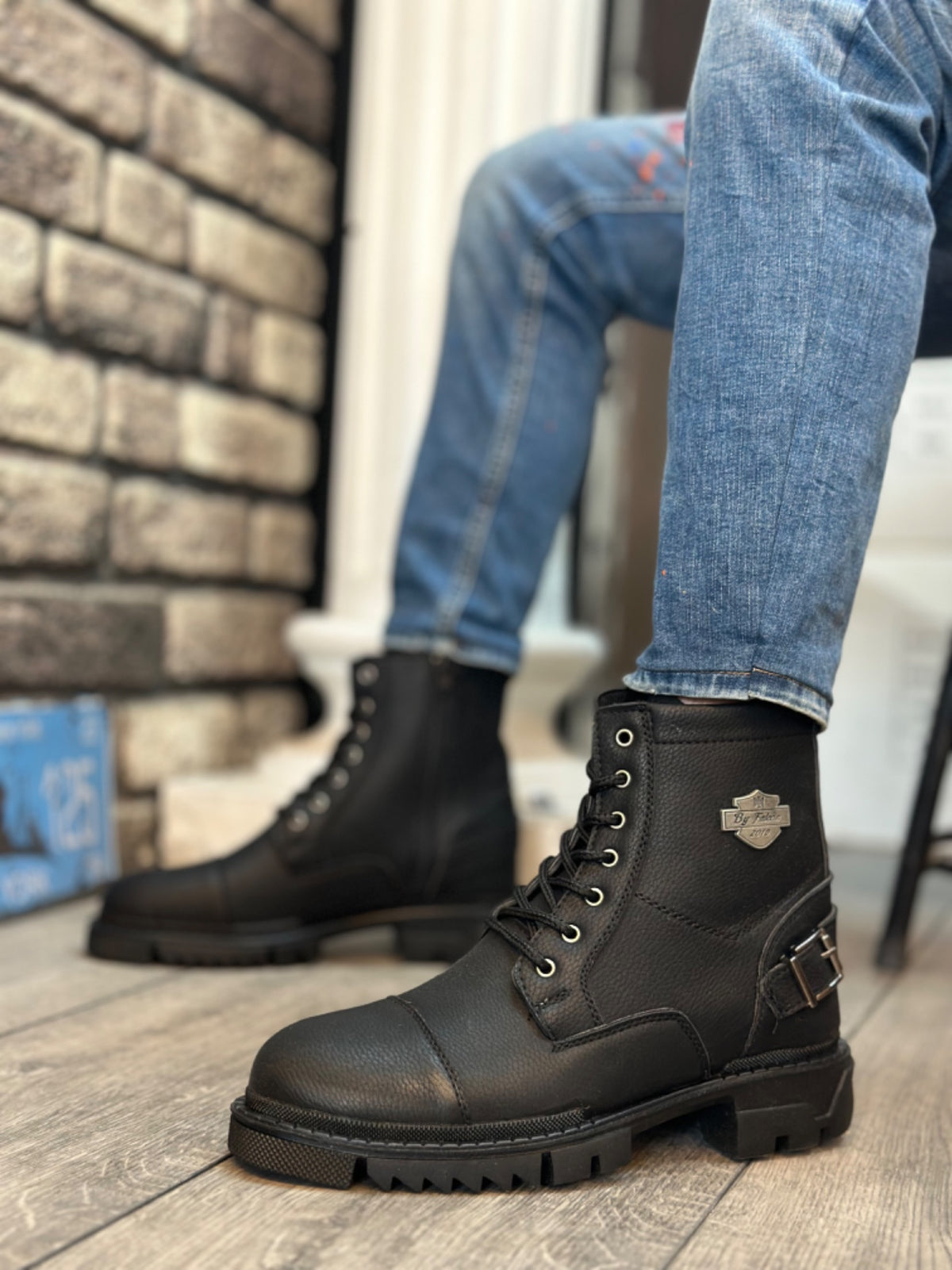 BA0080 Kartal Zippered Buckle Black Men's Classic Sports Classic Ankle Ankle Boots - STREETMODE™