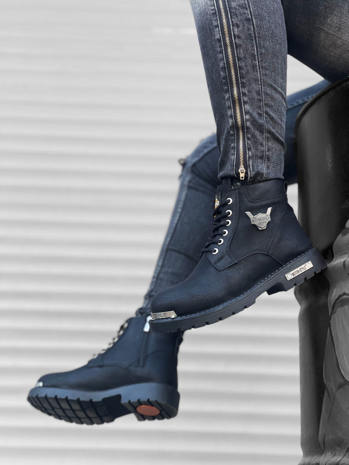 BA0080 Motor Style Black Men's Classic Sports Classic Boots With Zipper - STREETMODE™