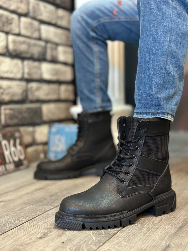 BA0087 Black Lace-up Men's Sports Leather Boots - STREETMODE™
