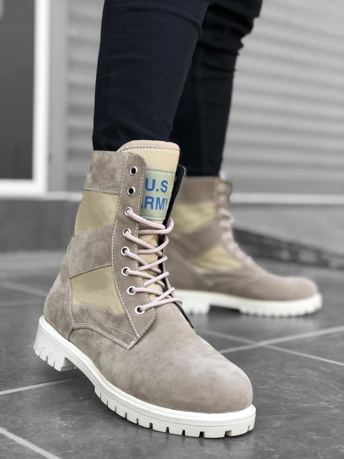 BA0087 U.S Army Beige Lace-up Men's Sport Suede Boots - STREETMODE™