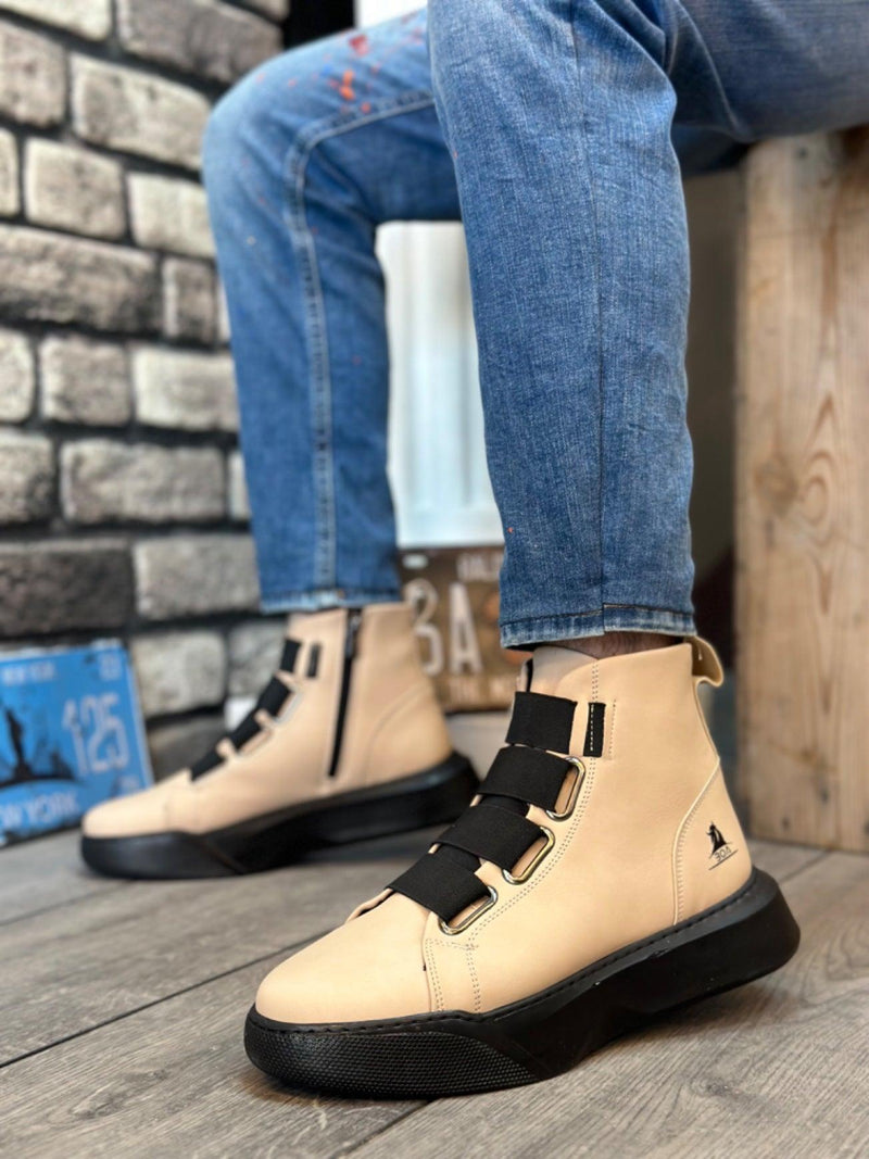 BA0142 Banded High Sole Black Sport Boots - Men Fashion Sneaker Shoes Men's Sneaker Boots - STREETMODE™