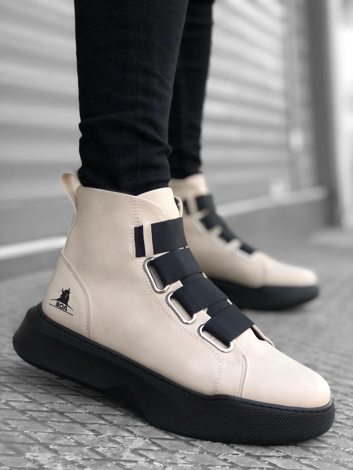 BA0142 Banded High Sole Black Sport Boots - Men Fashion Sneaker Shoes Men's Sneaker Boots - STREETMODE™