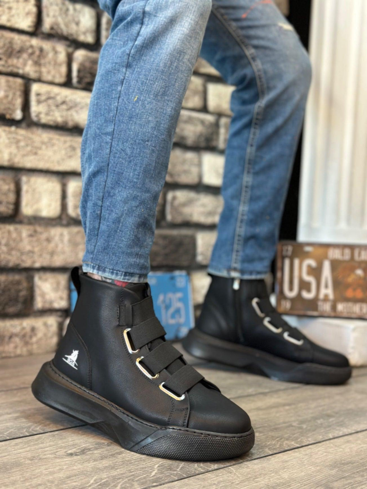 BA0142 Banded Men's High Heel Black Sole Sports Boots - STREETMODE™