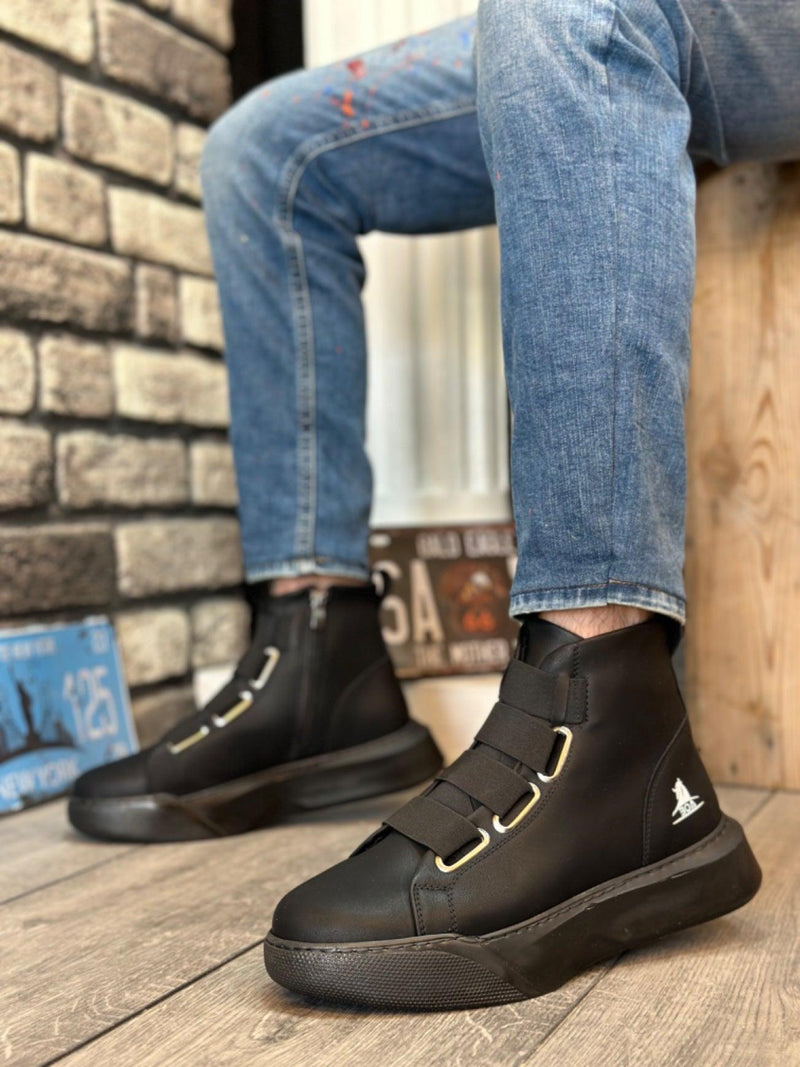 BA0142 Banded Men's High Heel Black Sole Sports Boots - STREETMODE™