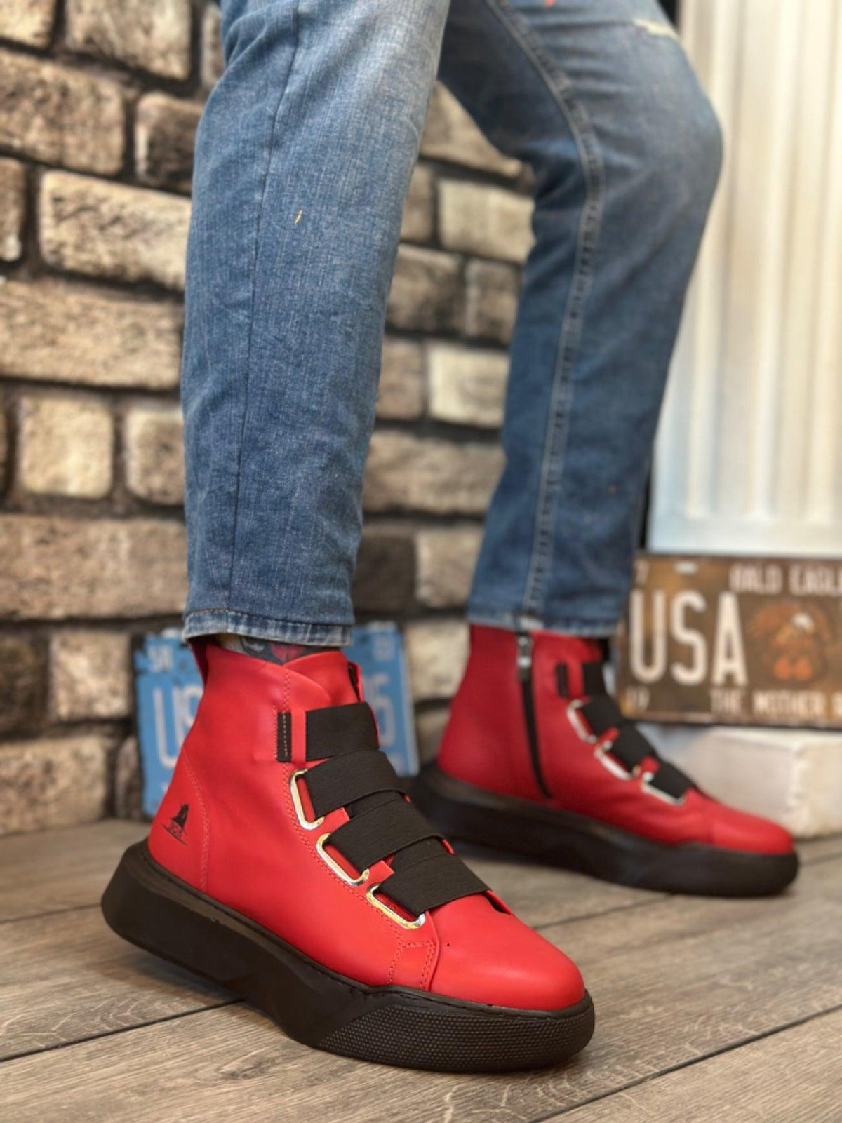 BA0142 Banded Men's High Sole Black Sport Boots - Men Fashion Sneaker Shoes Men's Sneaker Boots - STREETMODE™