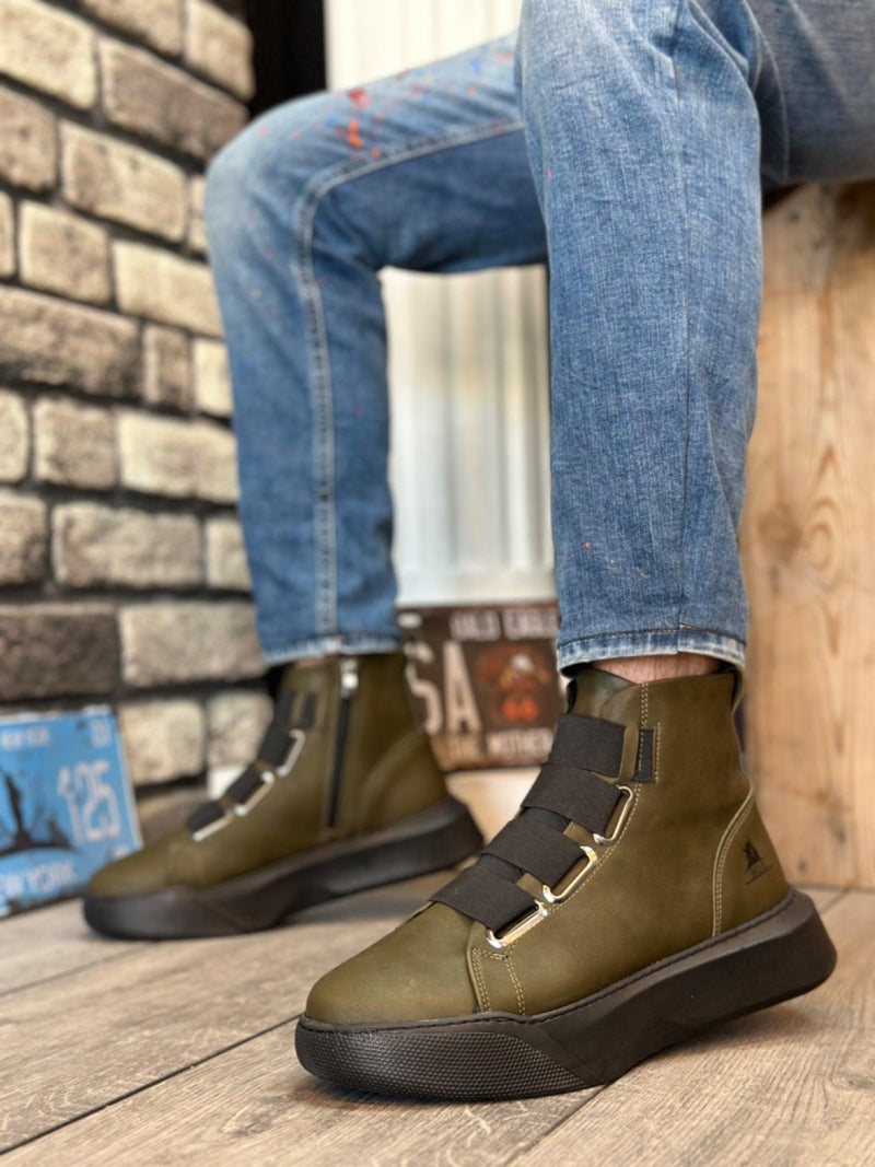 BA0142 Banded Men's High Sole Black Sport Boots - Men Fashion Sneaker Shoes Men's Sneaker Boots - STREETMODE™