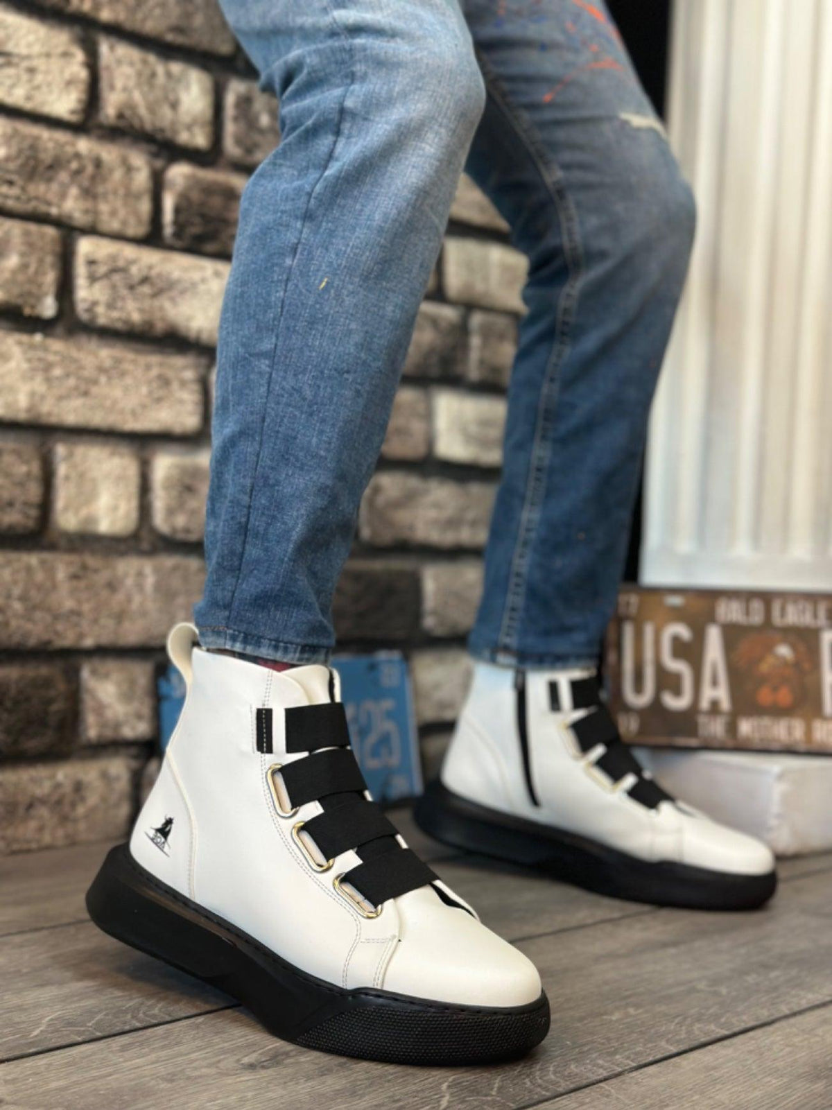 BA0142 Banded Men's High Sole Black Sport Boots - Men Fashion Sneaker Shoes Men's Sneaker Boots - STREETMODE™