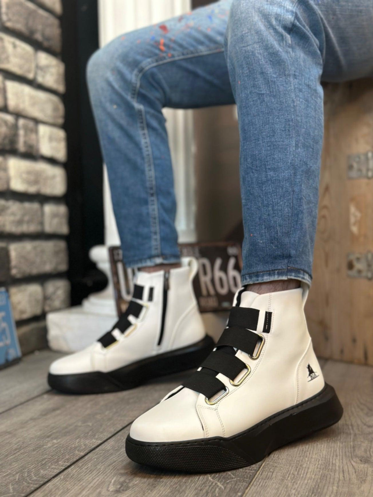 BA0142 Banded Men's High Sole Black Sport Boots - Men Fashion Sneaker Shoes Men's Sneaker Boots - STREETMODE™