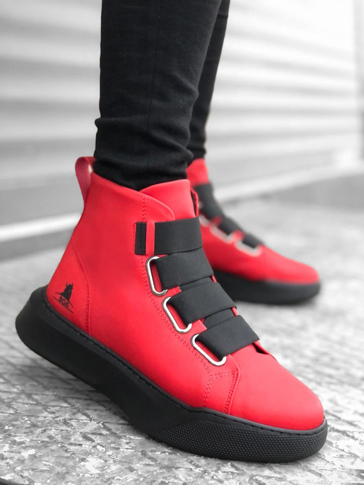 BA0142 Banded Men's High Sole Black Sport Boots - Men Fashion Sneaker Shoes Men's Sneaker Boots - STREETMODE™
