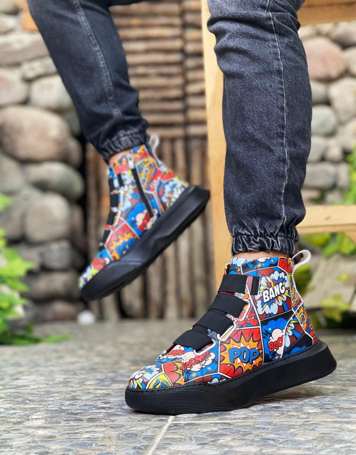 BA0142 Banded Men's High-Sole Pop Art Model Sports Boots - STREETMODE™