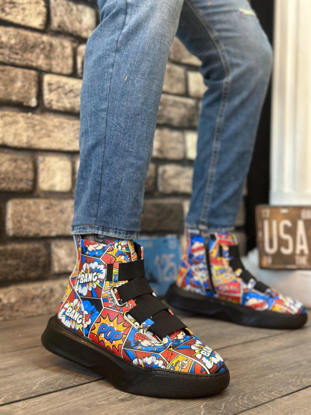 BA0142 Banded Men's High-Sole Pop Art Model Sports Boots - STREETMODE™