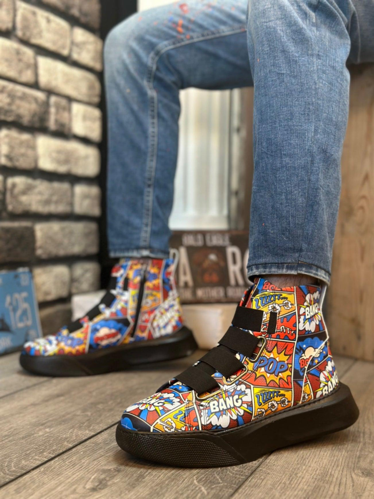 BA0142 Banded Men's High-Sole Pop Art Model Sports Boots - STREETMODE™