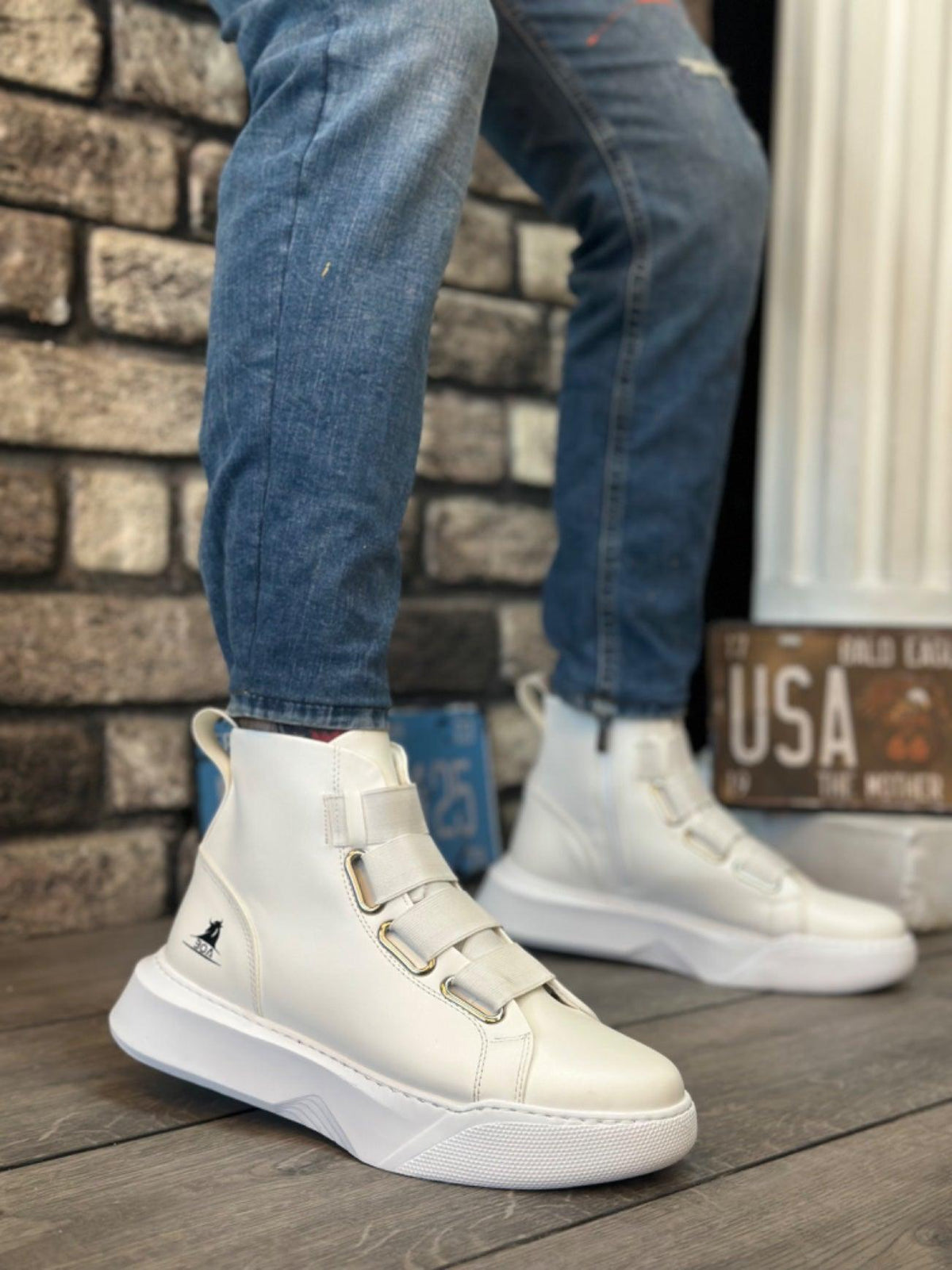 BA0142 Banded Men's High-Sole White Sports Boots - STREETMODE™