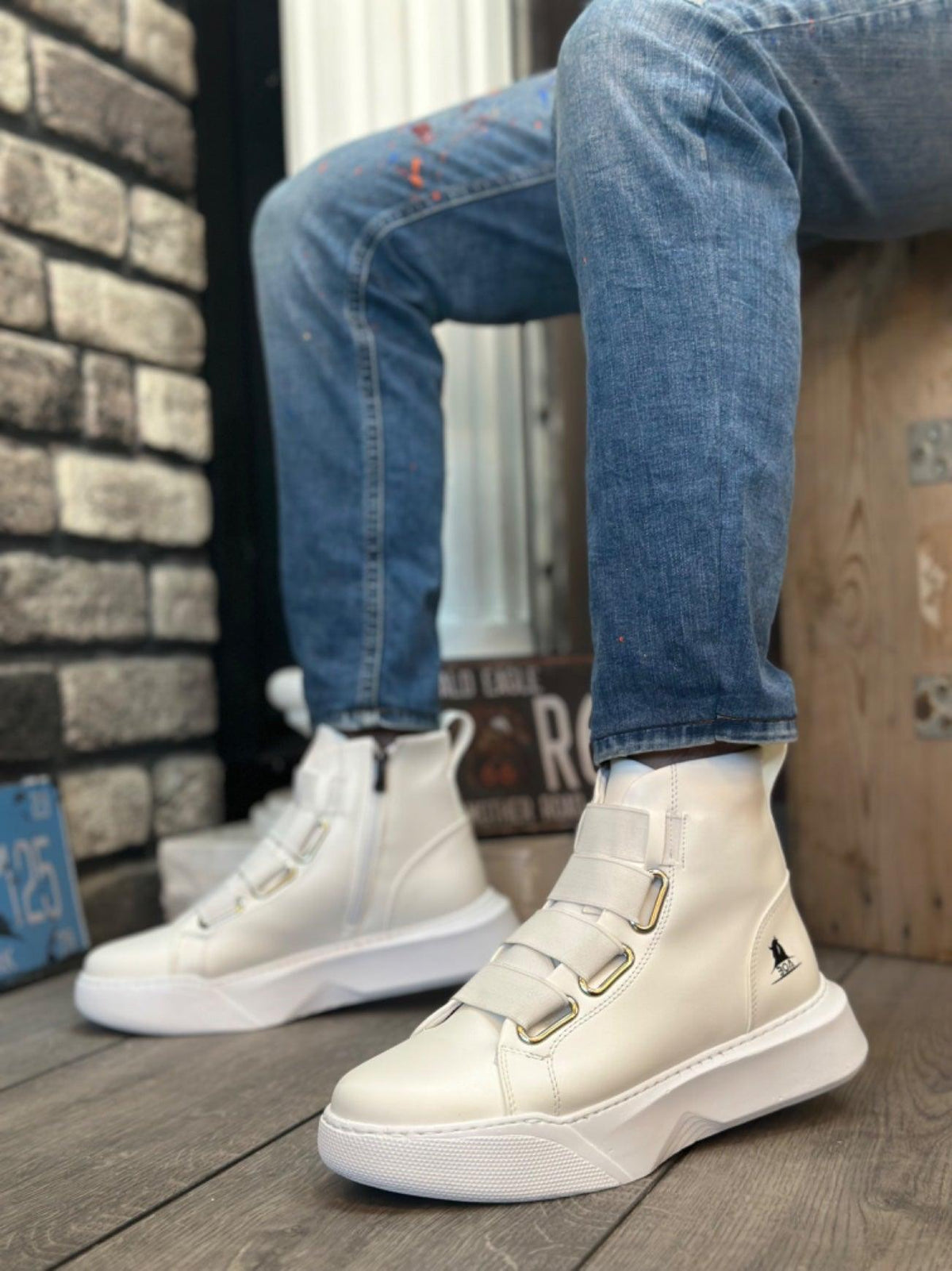 BA0142 Banded Men's High-Sole White Sports Boots - STREETMODE™