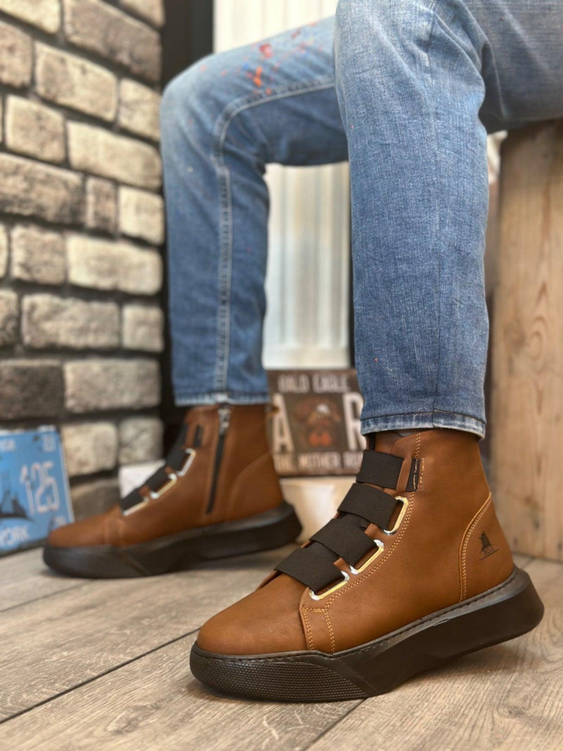 BA0142 Men's High-Sole Brown Sport Boots With Band - STREETMODE™