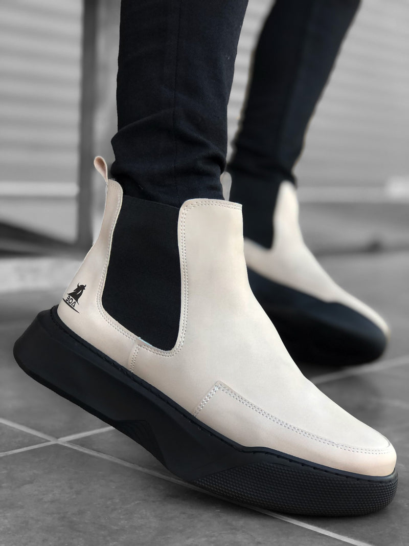 BA0150 Laceless Strapped Men's High Sole Beige Sports Boots - STREETMODE™