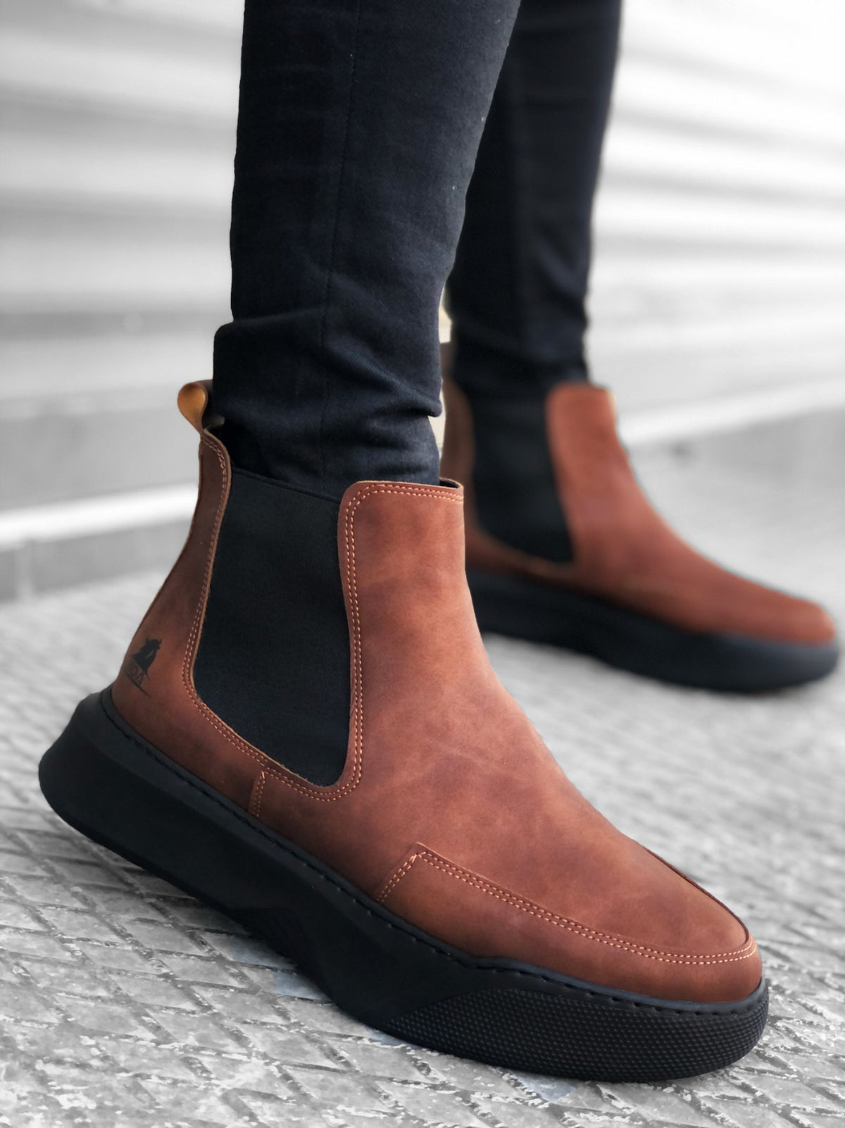 BA0150 Slip-On Band Men's High Sole Brown Sport Boots - STREETMODE™