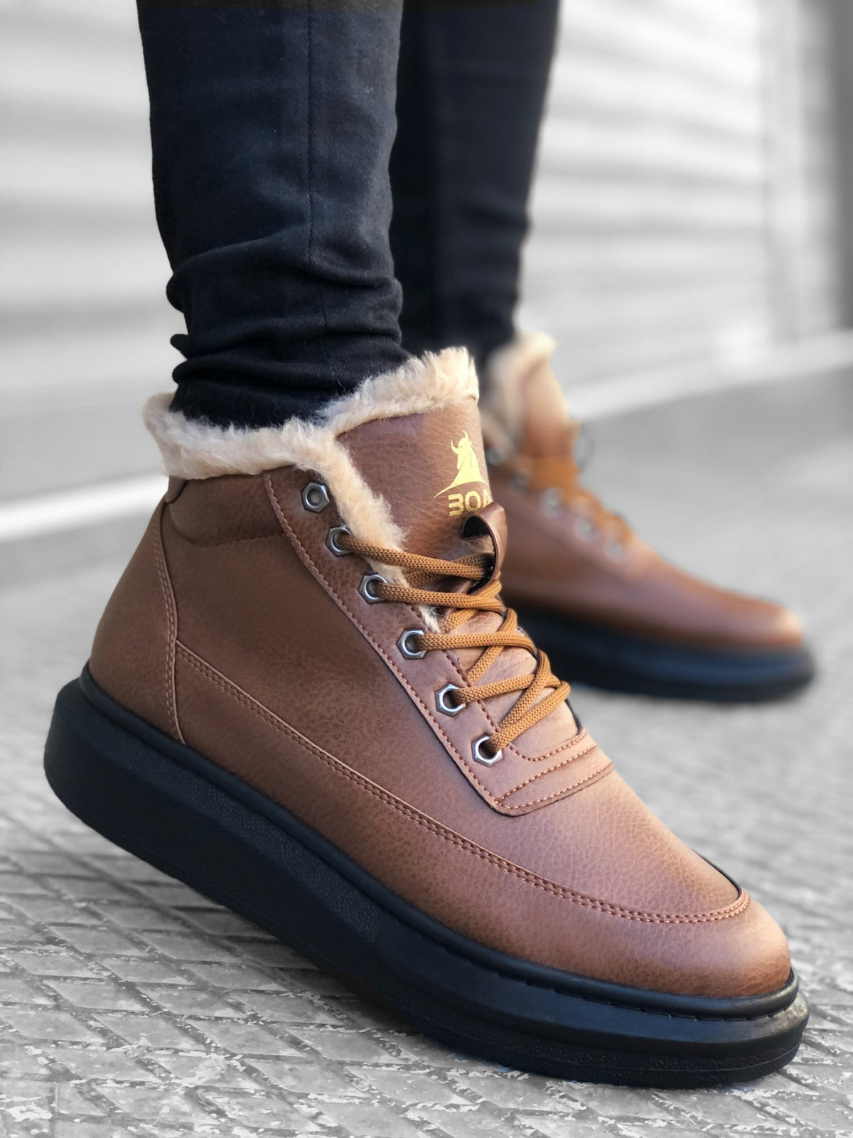 BA0151 Shearling Lace-up Tan Men's Style Sport Boots - STREETMODE™