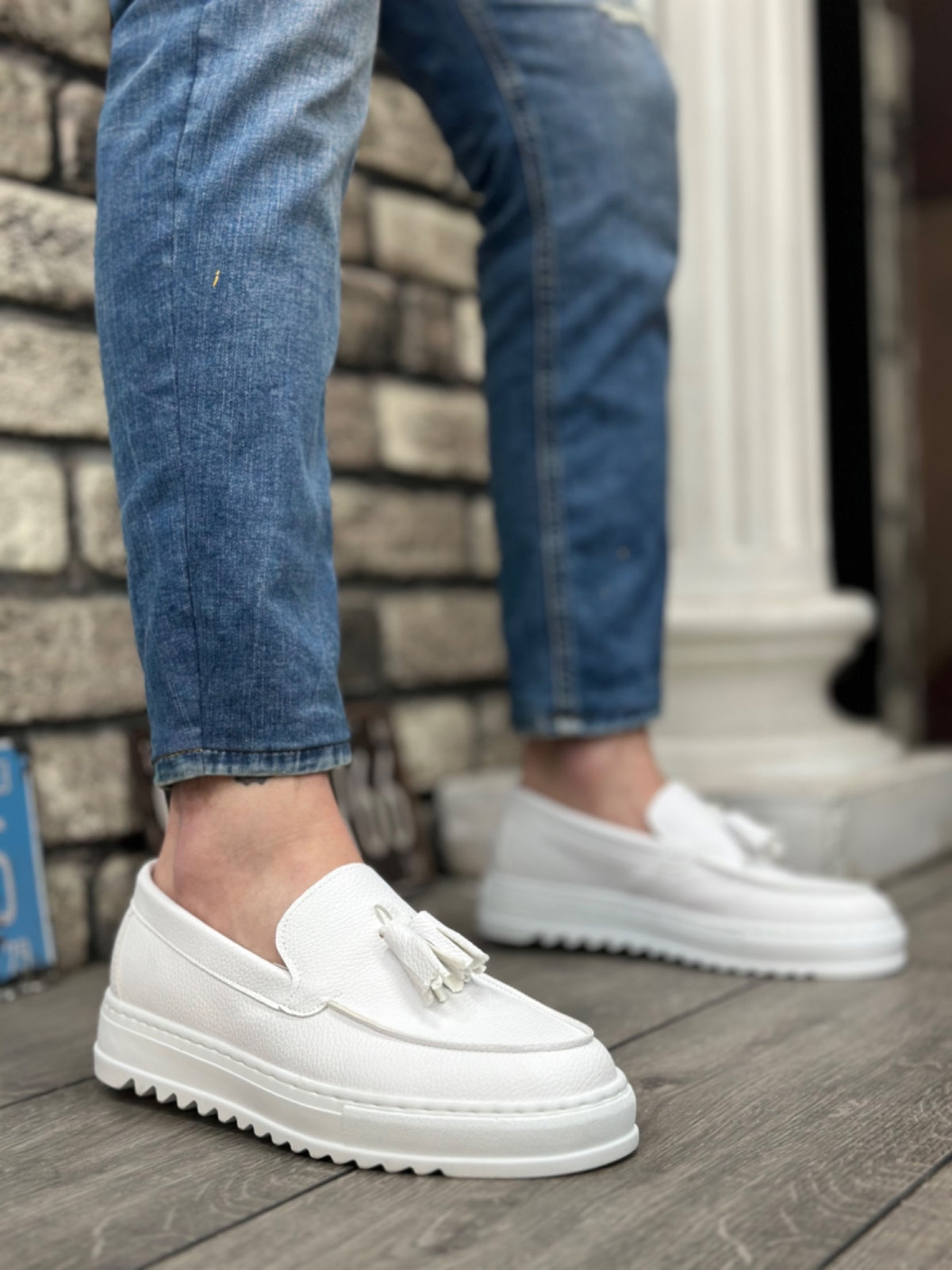 BA0154 Laceless High Sole Skin White Color Tassel Men's Shoes - STREETMODE™
