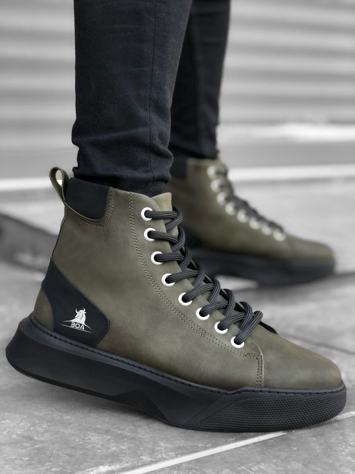 BA0155 Lace-Up Men's High Sole Khaki Sport Boots - STREETMODE™