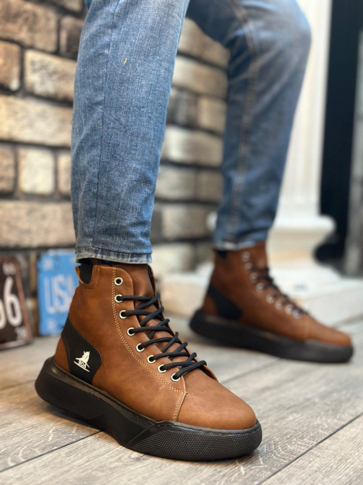 BA0155 Lace-Up Men's High-Sole Tan Sports Boots - STREETMODE™