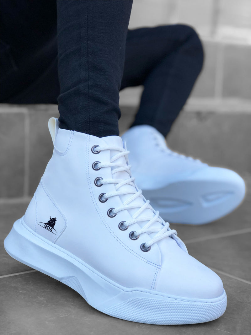 BA0155 Lace-Up Men's High Sole White Sport Boots - STREETMODE™
