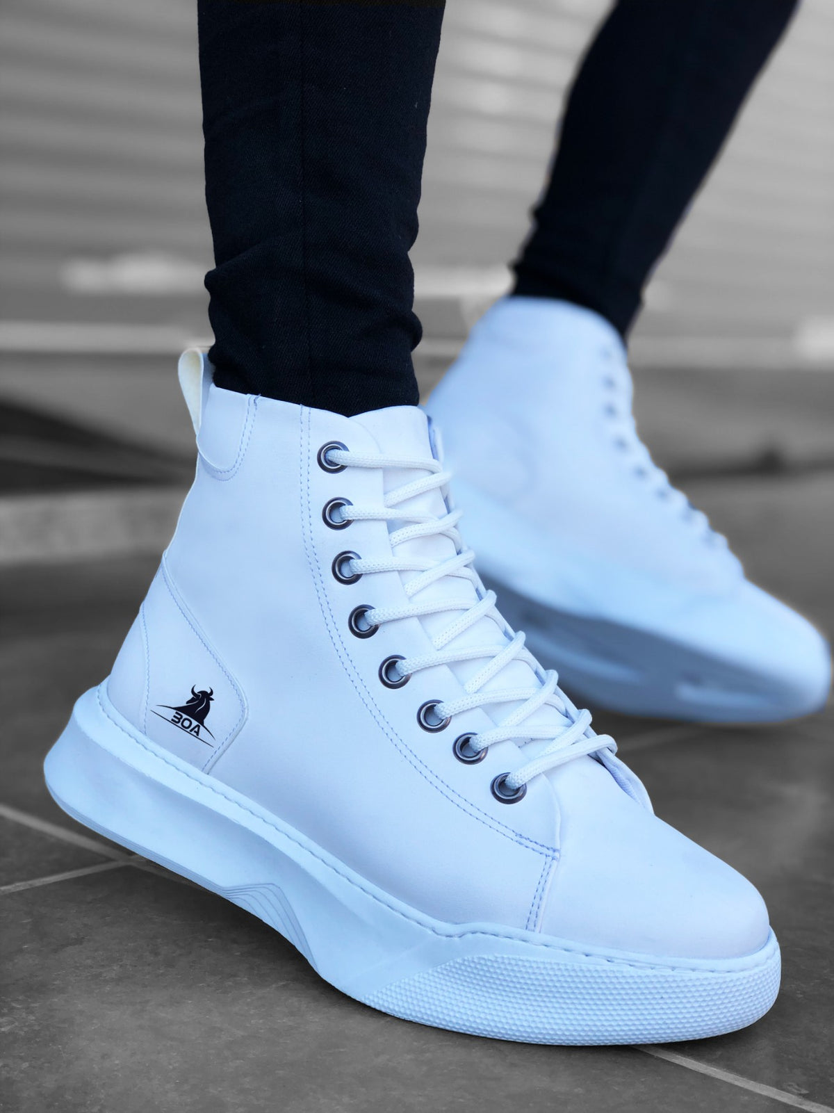 BA0155 Lace-Up Men's High Sole White Sport Boots - STREETMODE™