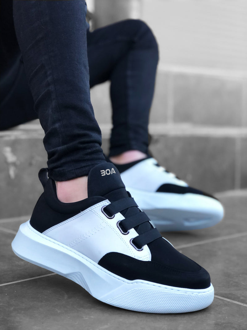 BA0160 Men's High-Sole Black White Sneakers with Band - STREETMODE™