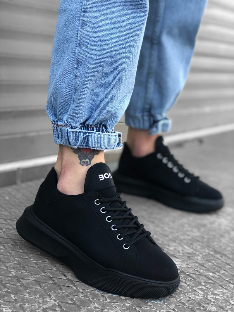 BA0161 Lace-up Men's High Sole Black Sneakers Shoes - STREETMODE™