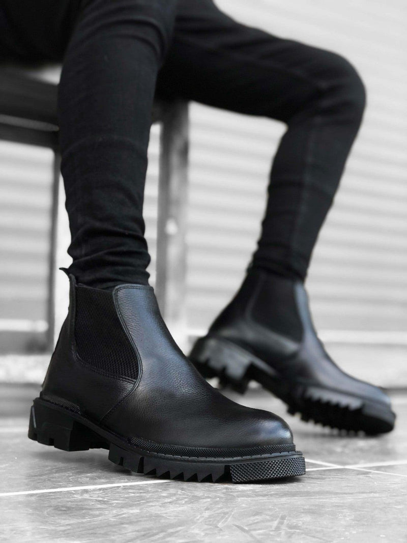 BA0182 Genuine Leather Inside and Out Black Men's Sports Half Ankle Boots - STREETMODE™