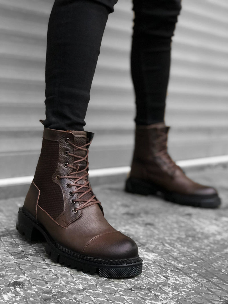 BA0183 Inner & Outer Genuine Leather Brown Men's Boots - STREETMODE™