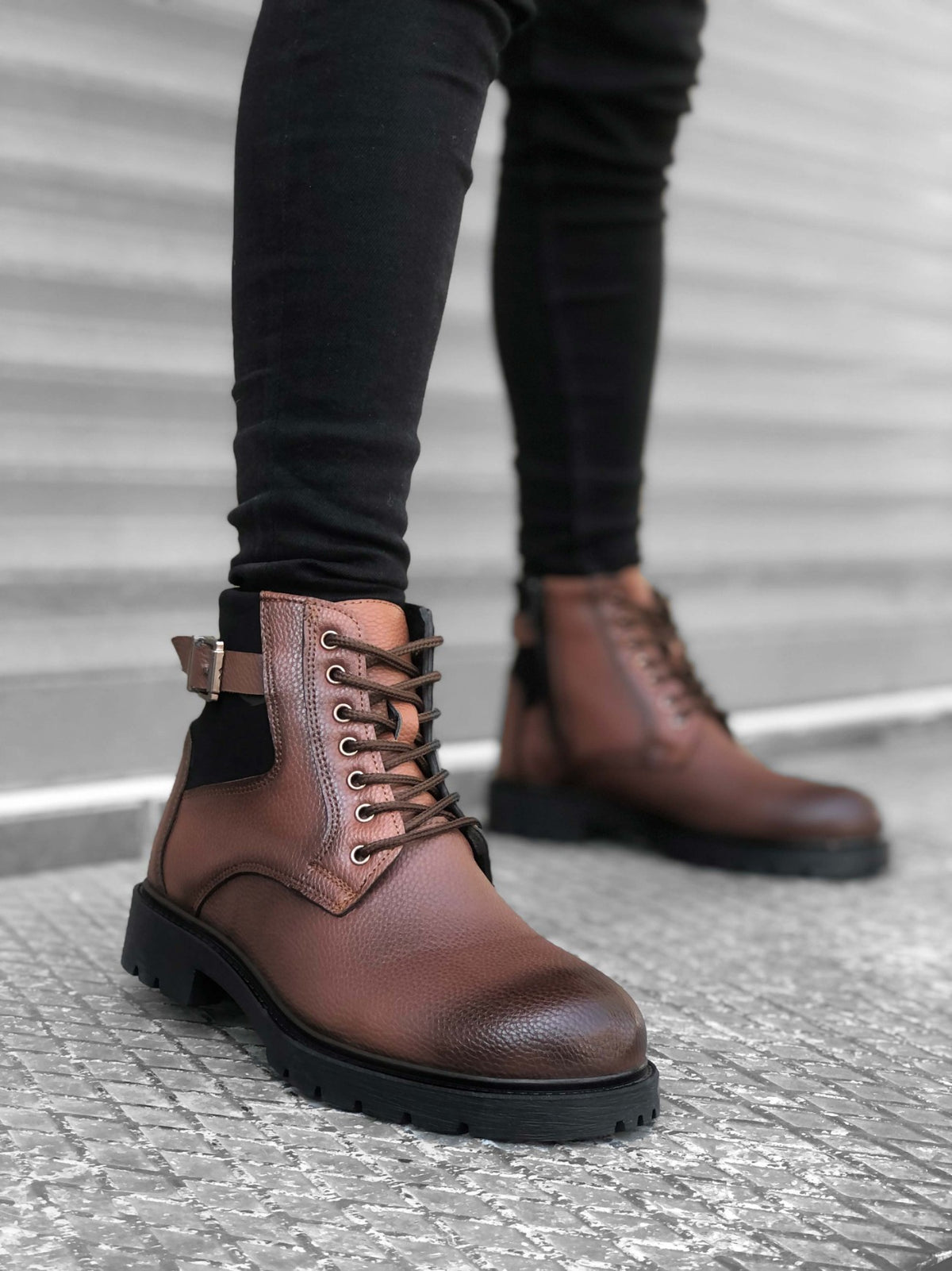 BA0186 Zippered Buckle Tobacco Men's Classic Sports Classic Ankle Ankle Boots - STREETMODE™