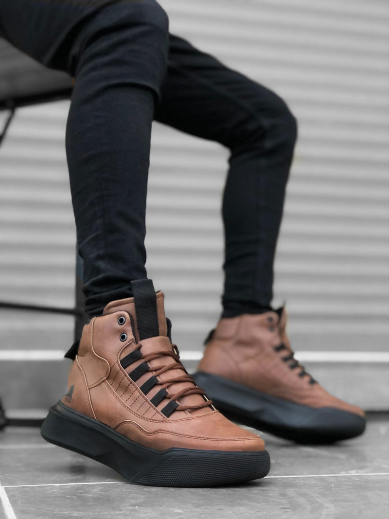 BA0192 Lace-up Men's High-Sole Tan Sports Boots - STREETMODE™